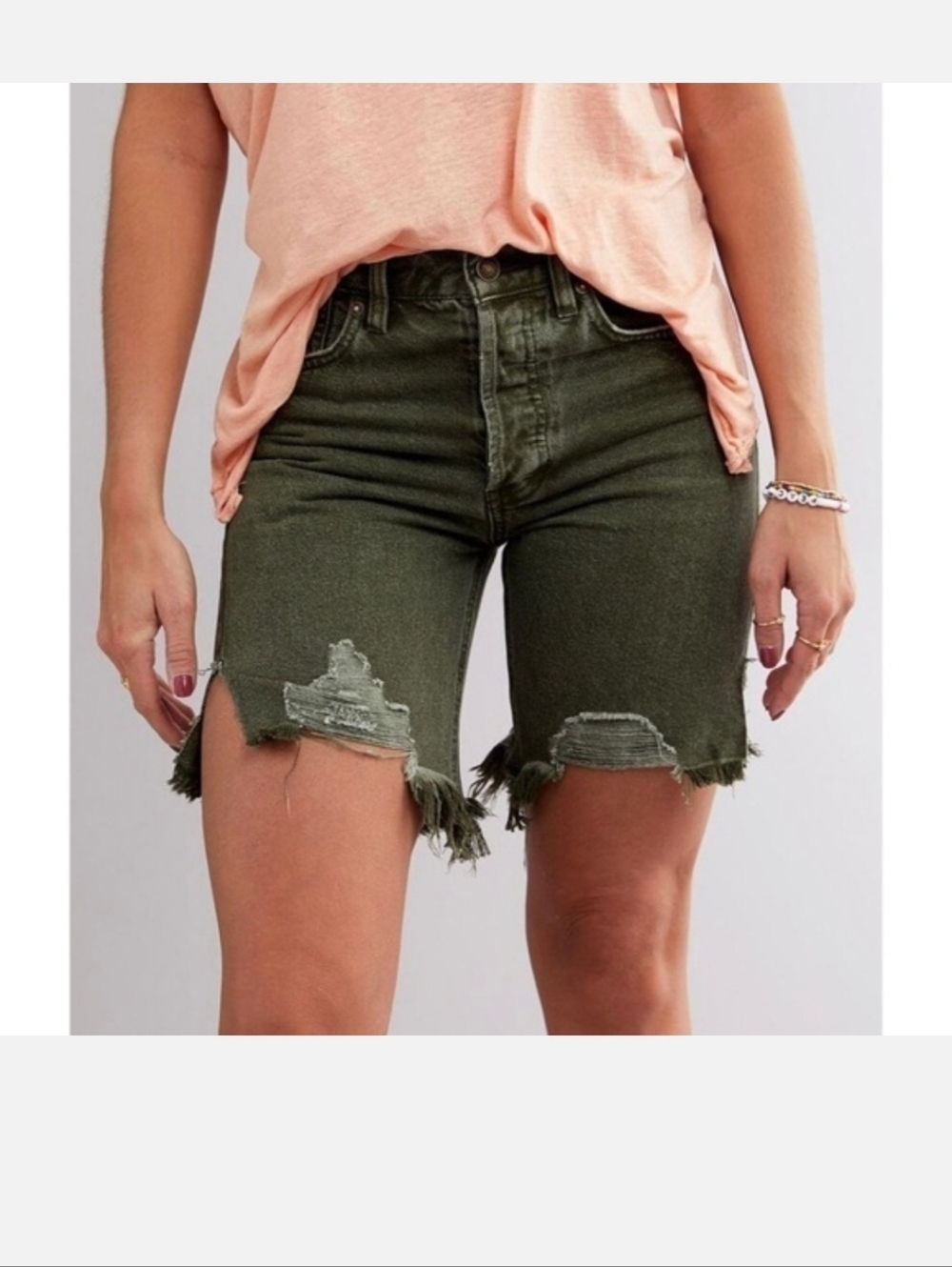 Free People high waisted Forest Green Sequoia Bermuda shorts